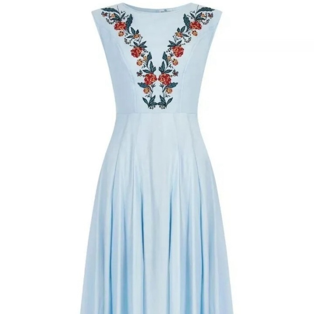 Chic Light Blue Floral Embroidered Midi Dress - Picture 6 of 15